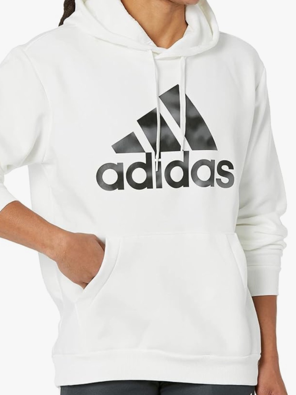 Adidas White Hoodie Black Graphic Logo Kangaroo Pouch pocket Winter Warm Cozy